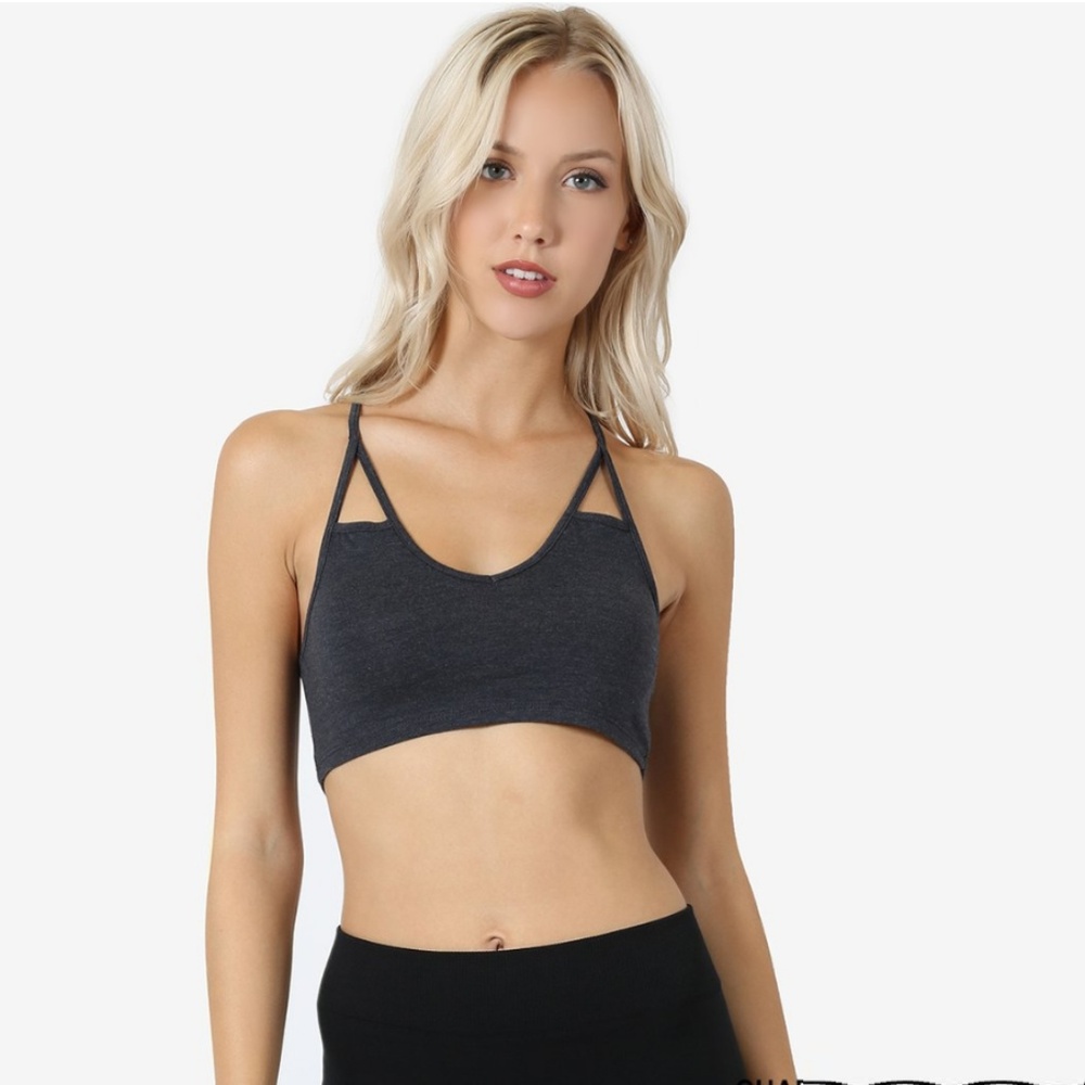 Black Cross Back Cotton Bralette - Picture 3 of 6